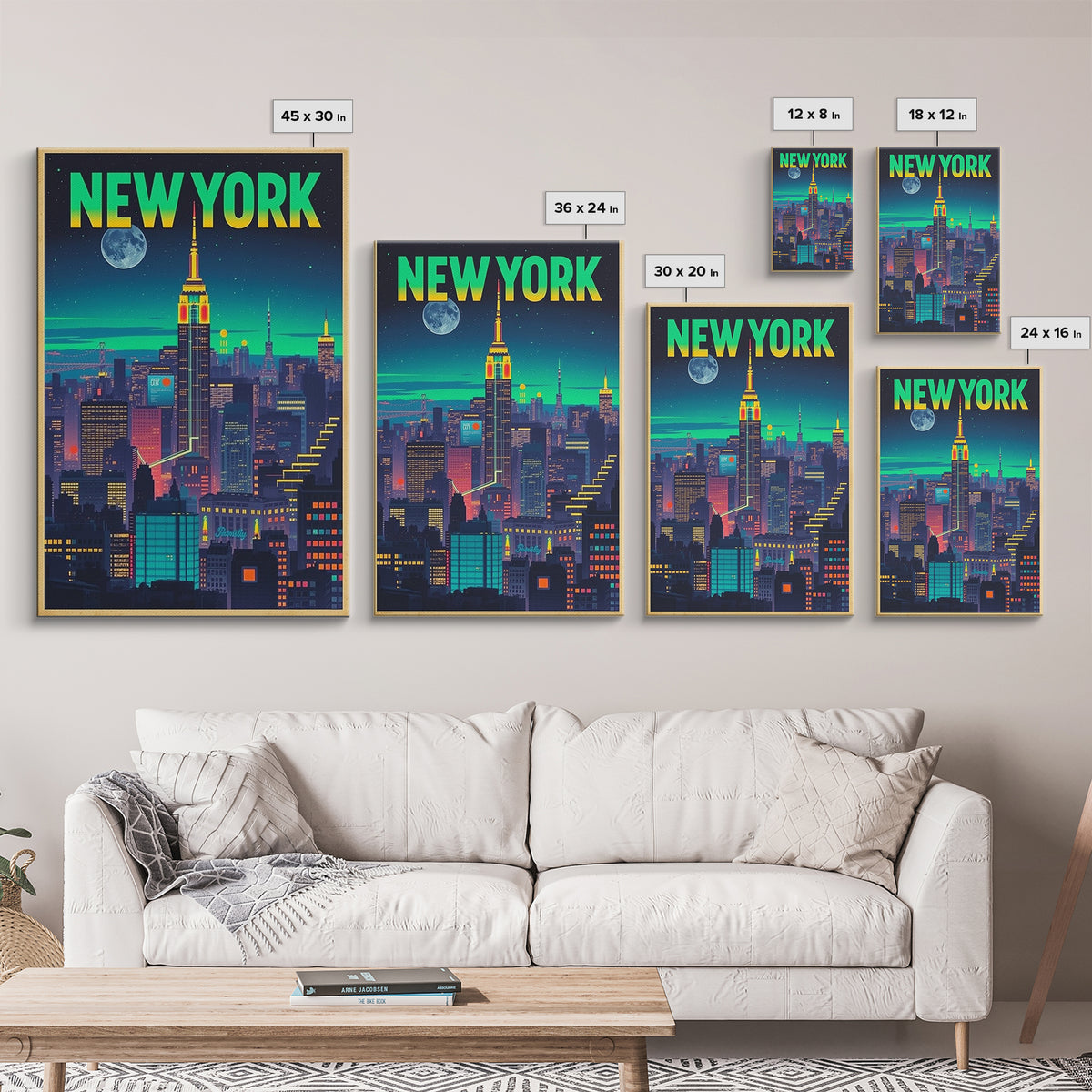 New York Travel Poster, Canvas Print, Retro Neon Travel Art, New York City Art, Travel Wall Art, Mid Century Wall Art, Vintage Travel Print
