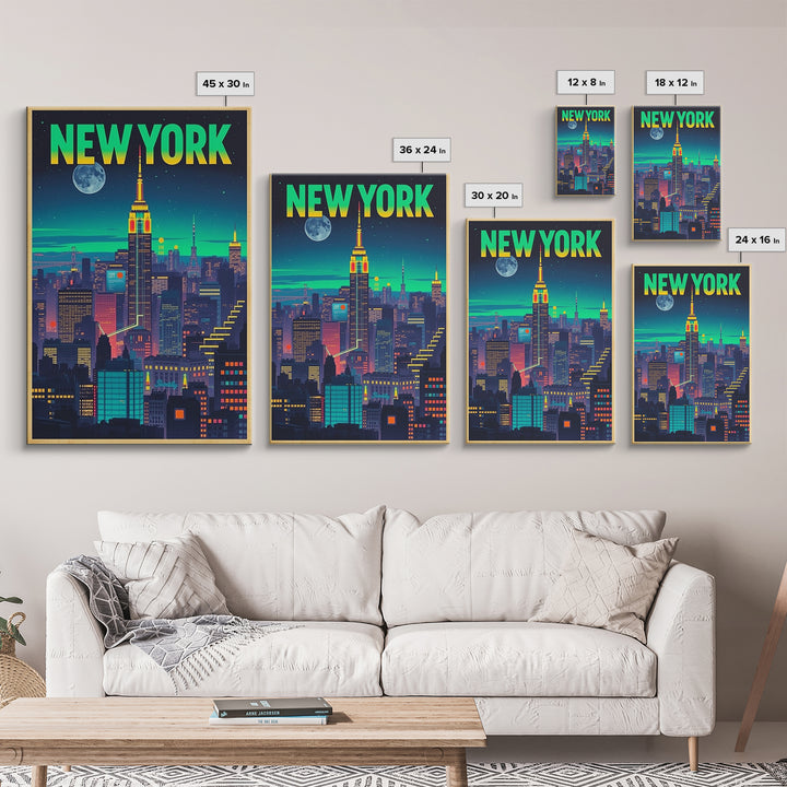 New York Travel Poster, Canvas Print, Retro Neon Travel Art, New York City Art, Travel Wall Art, Mid Century Wall Art, Vintage Travel Print