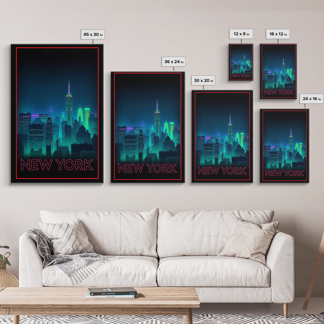 New York Travel Poster, Framed Canvas Print, Cyberpunk Style City Art, New York Poster Print, Fine Art Print, Vintage City Poster