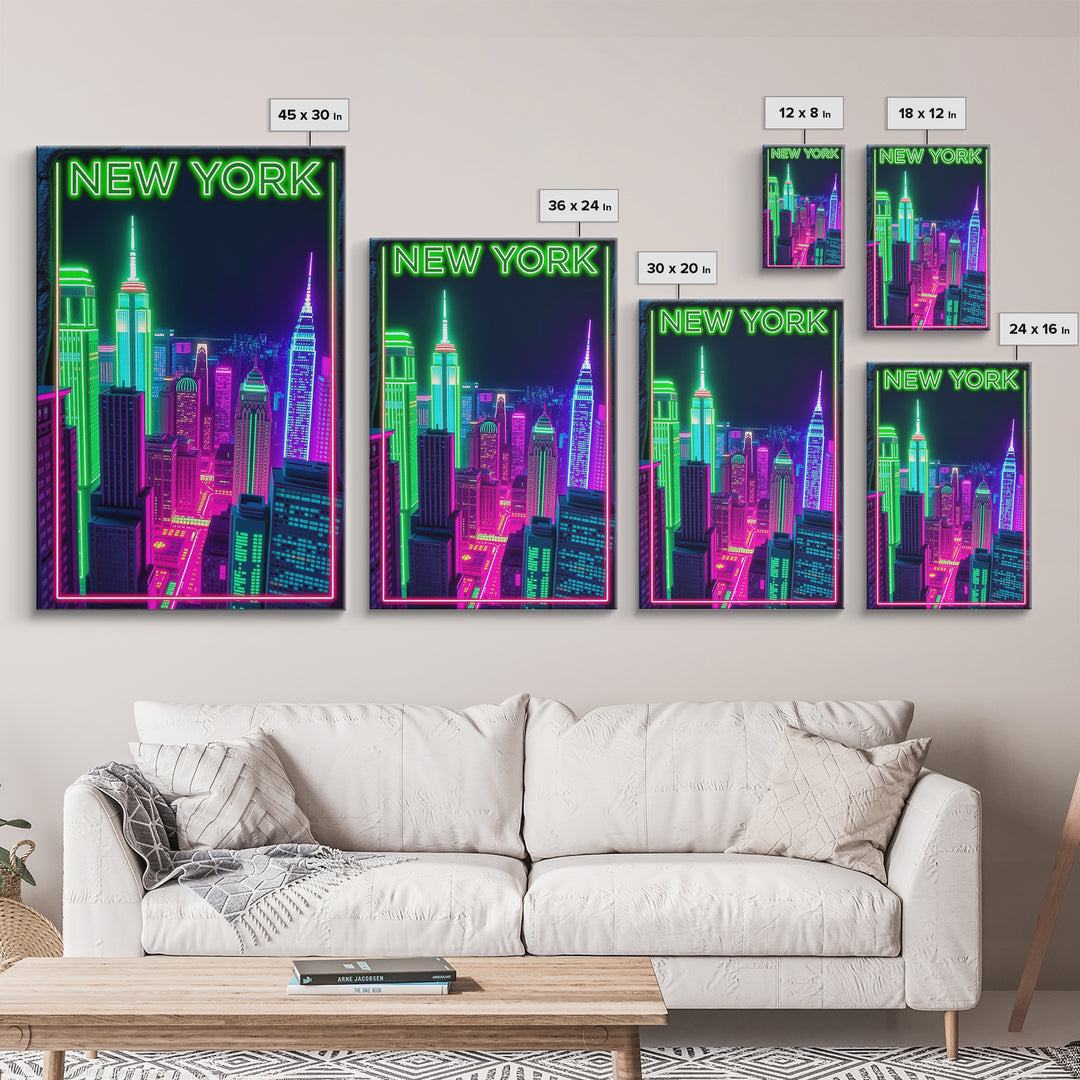 New York Travel Poster, Canvas Print, Cyberpunk Style City Art, New York Poster Print, Eclectic Wall Decor, Travel Wall Decor