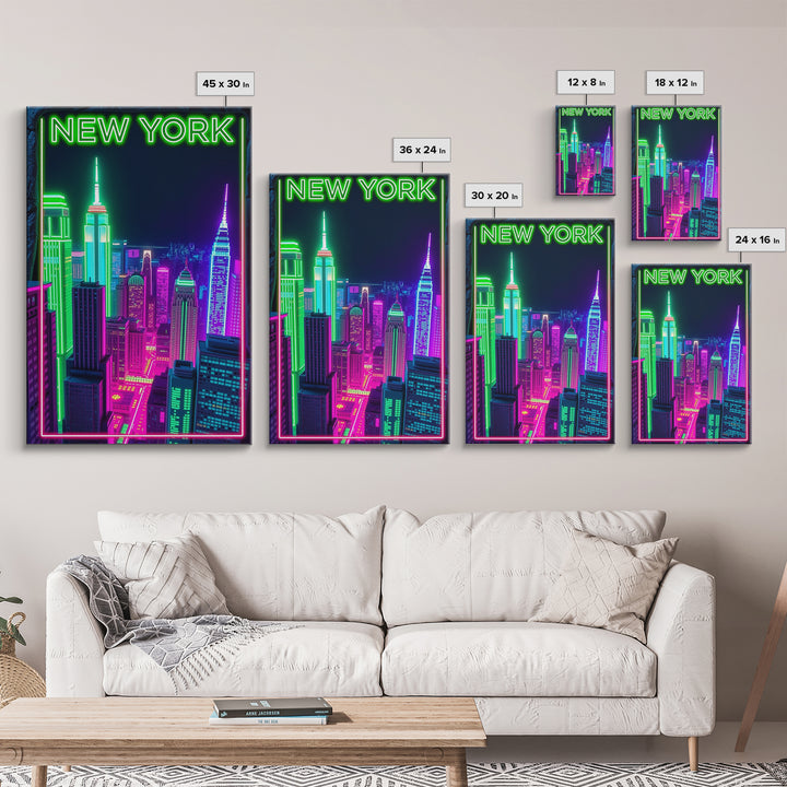 New York Travel Poster, Canvas Print, Cyberpunk Style City Art, New York Poster Print, Eclectic Wall Decor, Travel Wall Decor