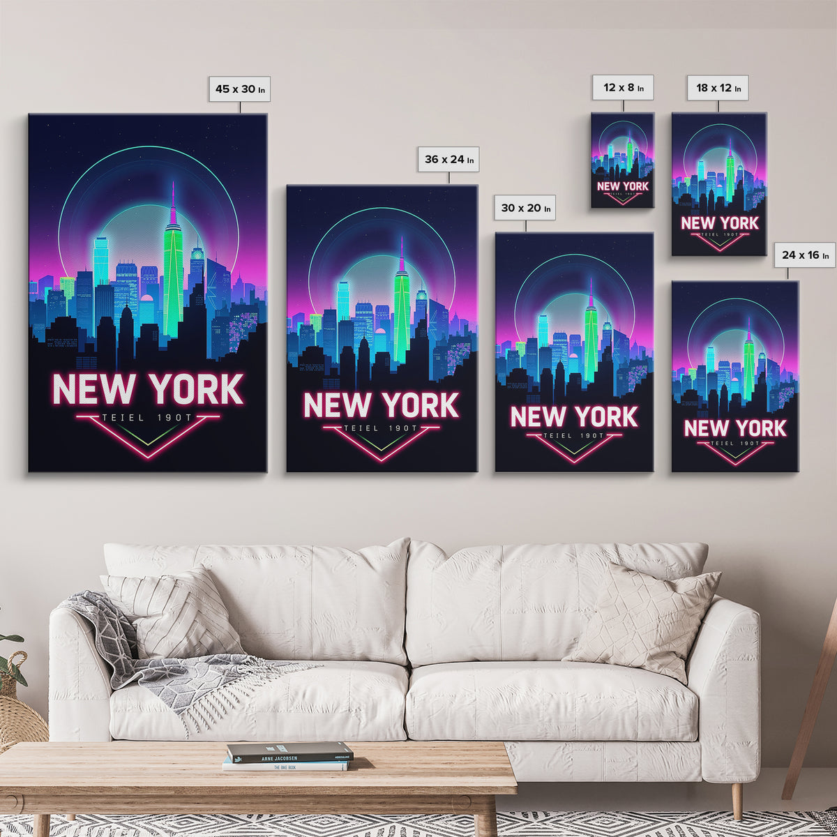 New York Travel Poster, Framed Canvas Print, Cyberpunk Style City Art, New York City Art, Living Room Wall Art, Travel Wall Decor