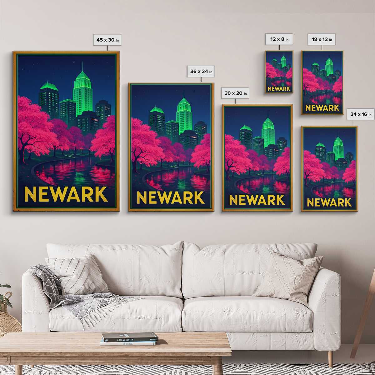 Newark New Jersey Travel Poster, Canvas Print, Electric Night Poster Art, Newark Wall Art, Travel Wall Decor, Travel Poster Set, Wall Art