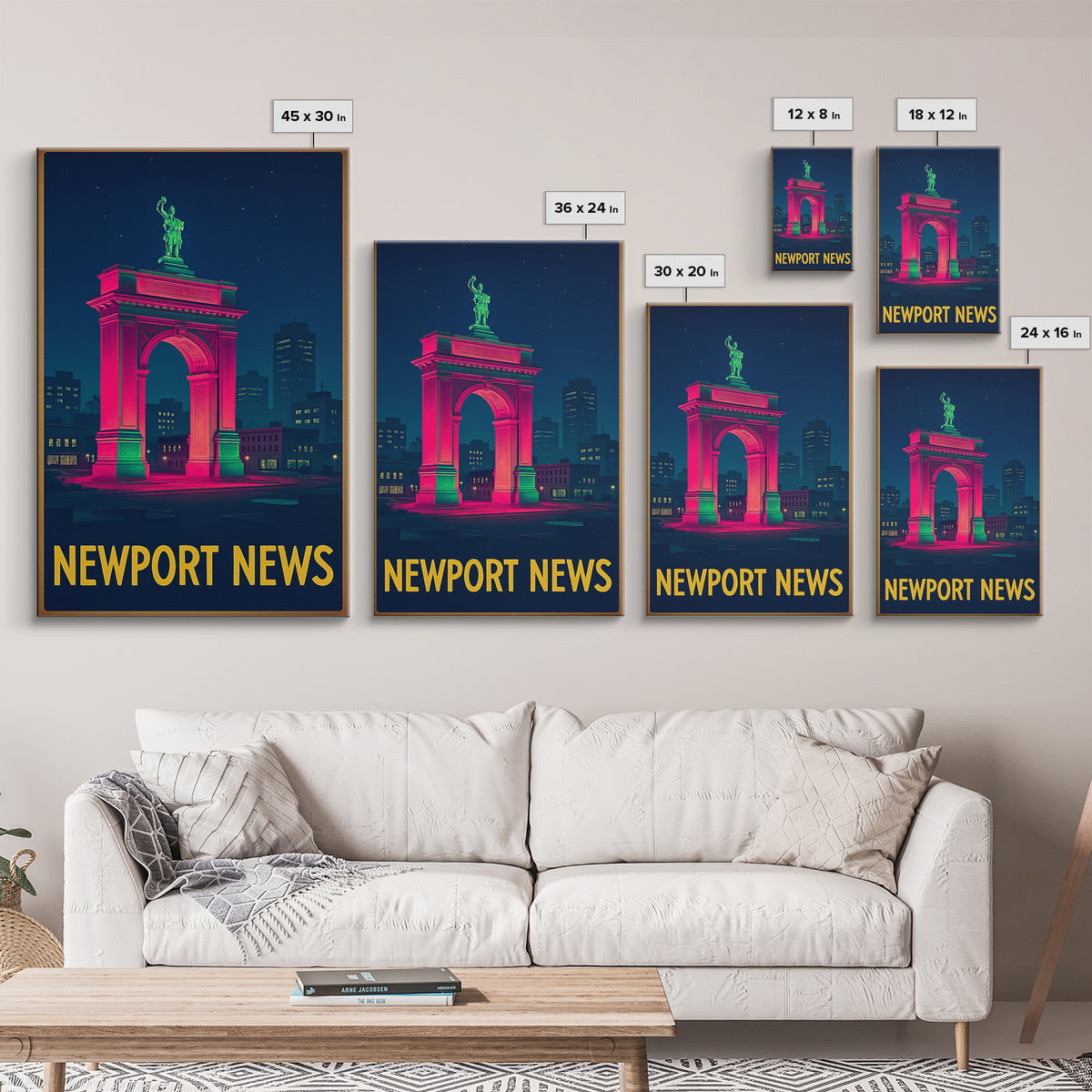 Newport News Virginia Travel Poster, Canvas Print, Retro Neon Travel Art, Newport News Art Print, Mid Century Wall Art, Travel Poster Art