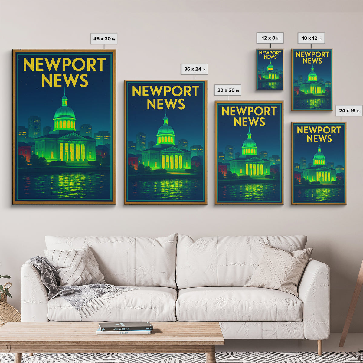 Newport News Travel Poster, Canvas Print, Neon Skyline Art Wall Art, Newport News Travel Art, Travel Wall Decor, City Art Print, Design 2