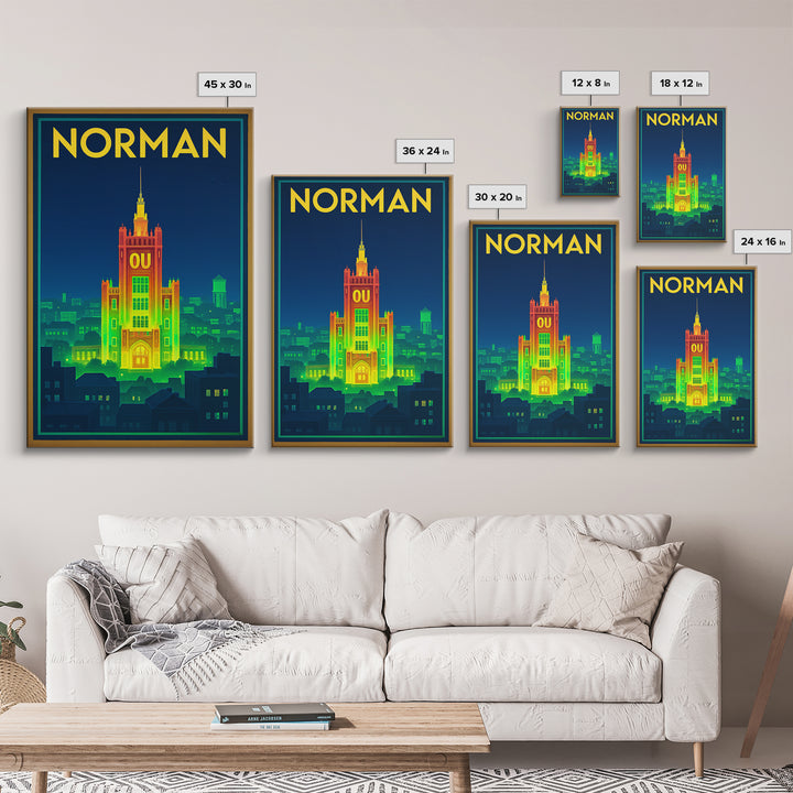 Norman Travel Poster, Framed Canvas Print, Retro Neon Travel Art, Norman Art Print, Travel Poster Set, Fine Art Print, Retro Travel Print