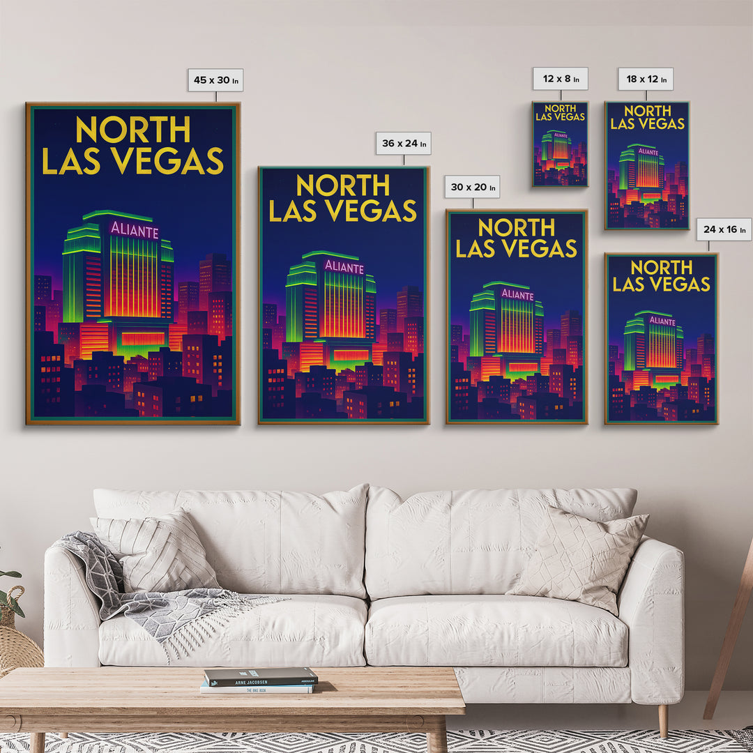 North Las Vegas Travel Poster, Framed Canvas Print, Retro Neon Travel Art, North Las Vegas Travel Art, Travel Poster Set, Modern Wall Decor