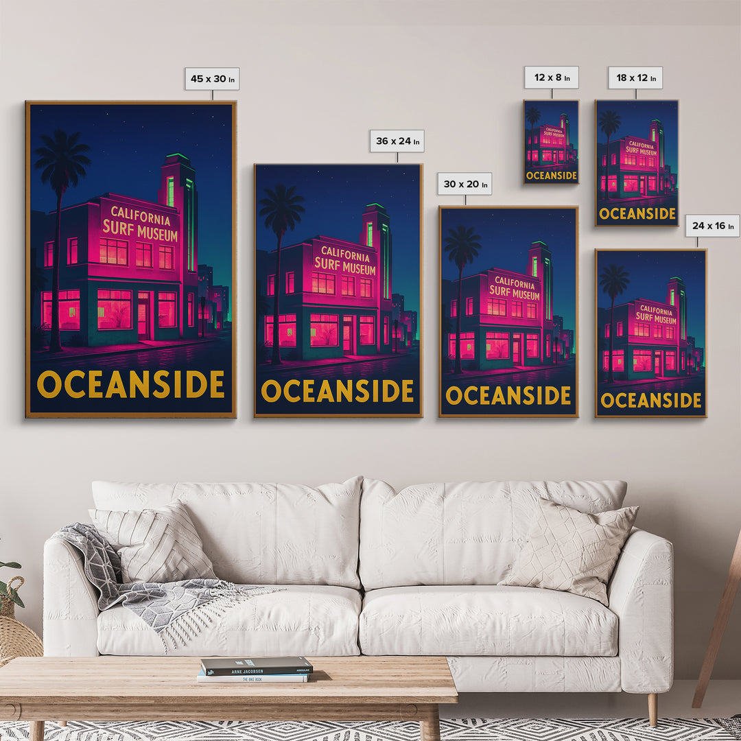 Oceanside California Travel Poster, Canvas Print, Neon Skyline Wall Art, Oceanside Travel Art, Travel Art, Vintage City Art, Retro Poster