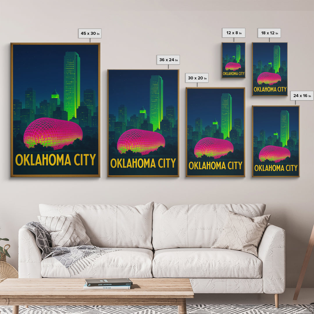 Oklahoma City Oklahoma Travel Poster, Canvas Print, Retro Neon Travel Art, Oklahoma City Art Print, Eclectic Wall Decor, City Illustration