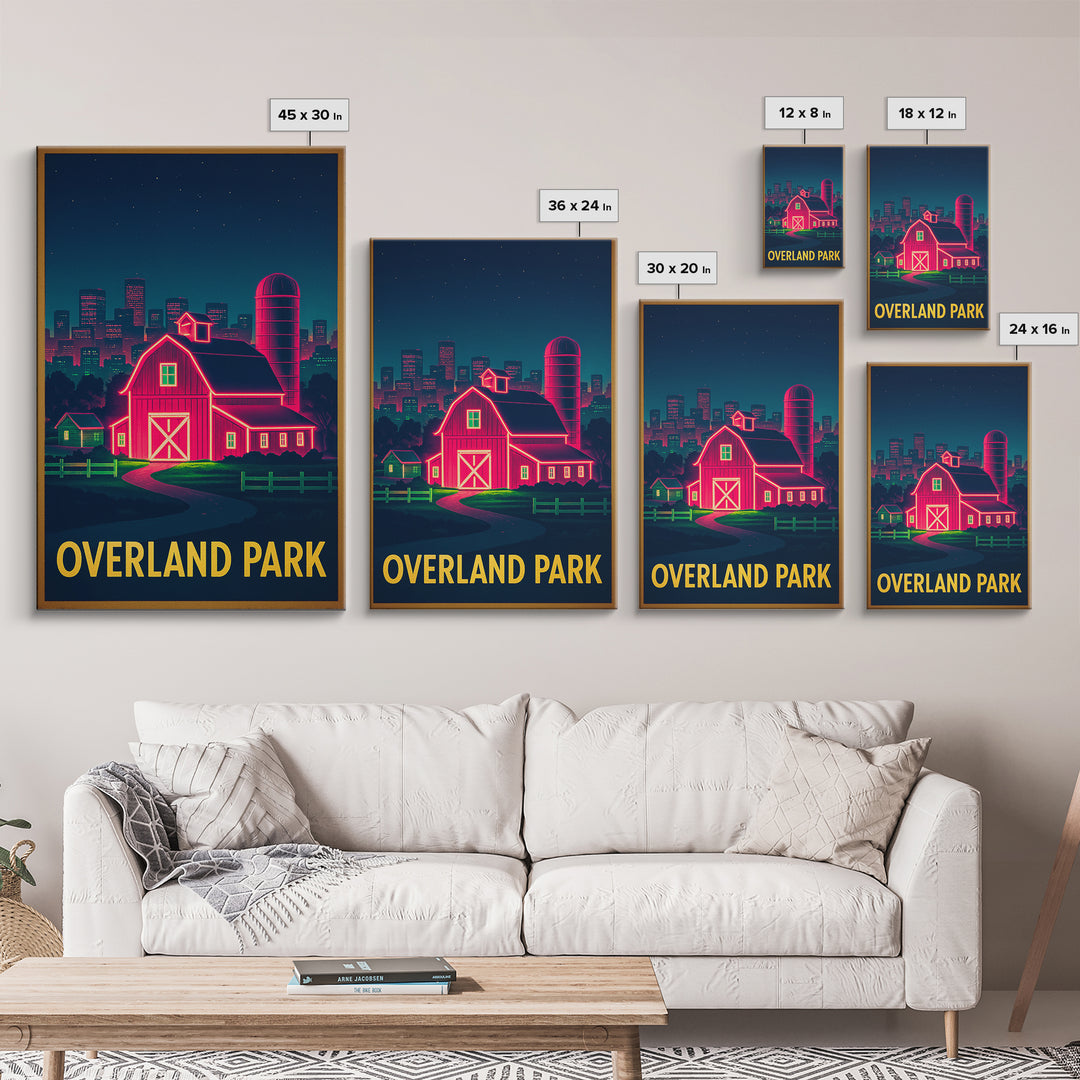 Overland Park Kansas Travel Poster, Canvas Print, Retro Neon Travel Art, Overland Park Art Print, Retro Travel Print, Vintage City Art