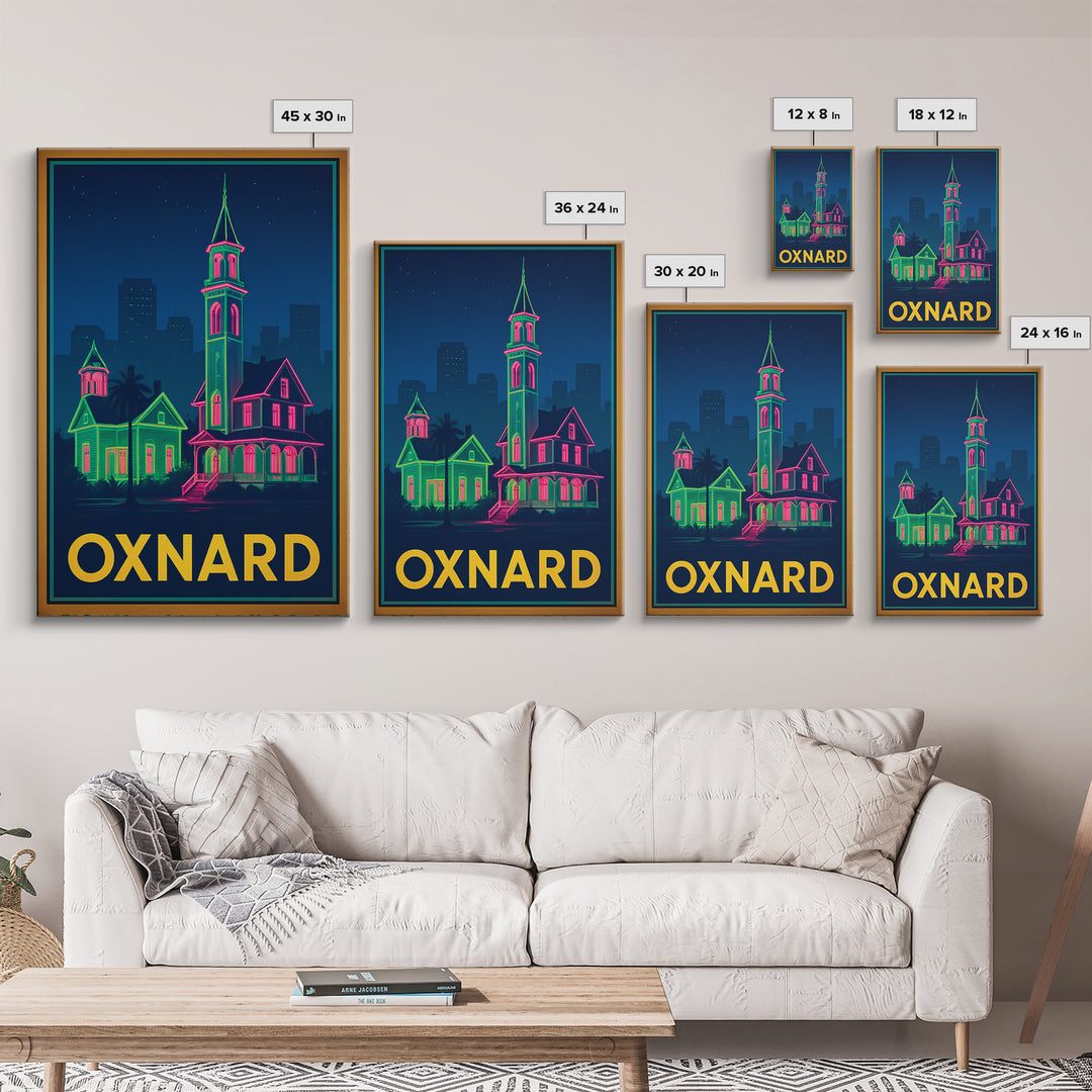 Oxnard California Travel Poster, Canvas Print, Retro Neon Travel Art, Oxnard City Art, Vintage City Poster, Vintage Travel Art, Wall Art