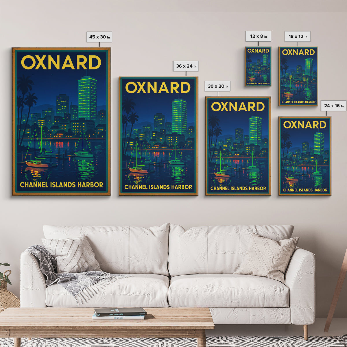 Oxnard Travel Poster, Canvas Print, Retro Neon Travel Art, Oxnard City Art, City Art Print, Modern Wall Decor, City Travel Prints