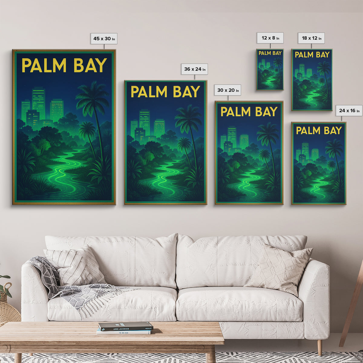 Palm Bay Travel Poster, Framed Canvas Print, Electric Night Poster Art, Palm Bay City Art, Travel Wall Art, City Travel Prints