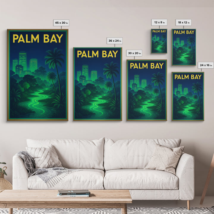 Palm Bay Travel Poster, Framed Canvas Print, Electric Night Poster Art, Palm Bay City Art, Travel Wall Art, City Travel Prints