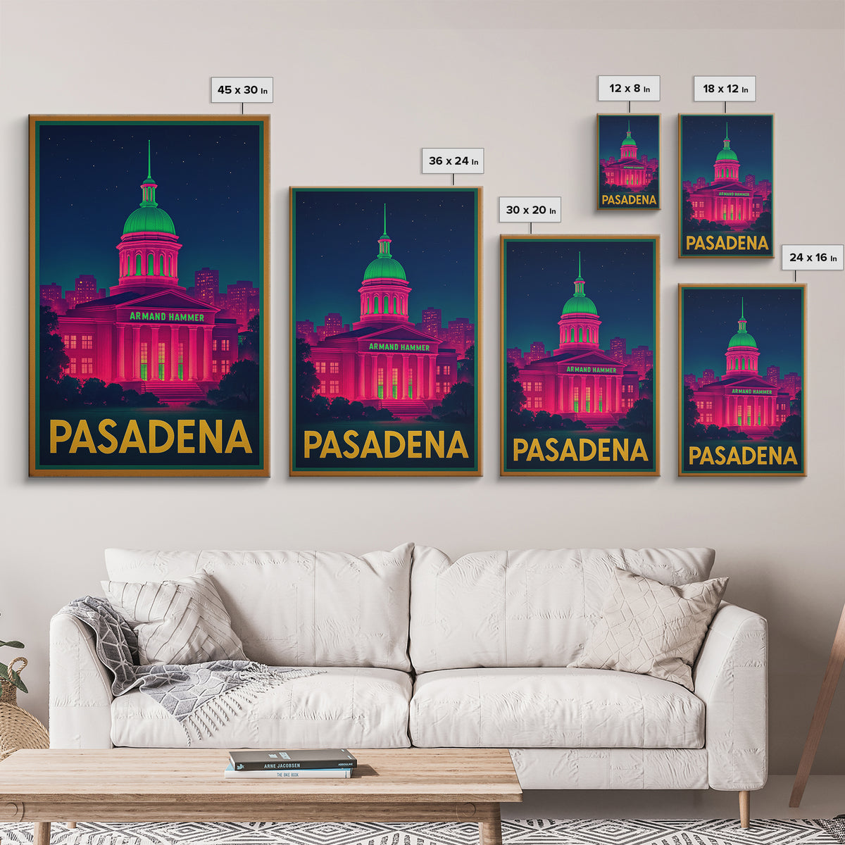 Pasadena California Travel Poster, Canvas Print, Retro Neon Travel Art, Pasadena Art Print, Skyline Art, Gift For Travelers, Wall Decor