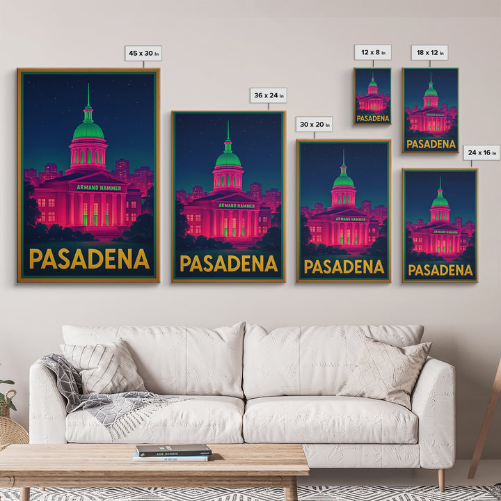 Pasadena California Travel Poster, Canvas Print, Retro Neon Travel Art, Pasadena Art Print, Skyline Art, Gift For Travelers, Wall Decor