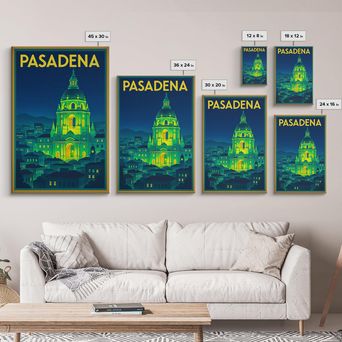 Pasadena Travel Poster, Framed Canvas Print, Neon Cityscape Wall Art, Pasadena Wall Art, Wanderlust Decor, Gift For Travelers, Design 3