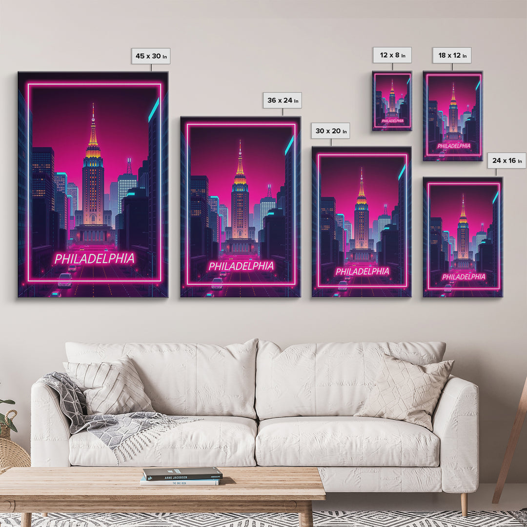 Philadelphia Pennsylvania Travel Poster, Canvas Print, Electric Night Poster Art, Philadelphia Art Print, Wall Art, Home Office Decor