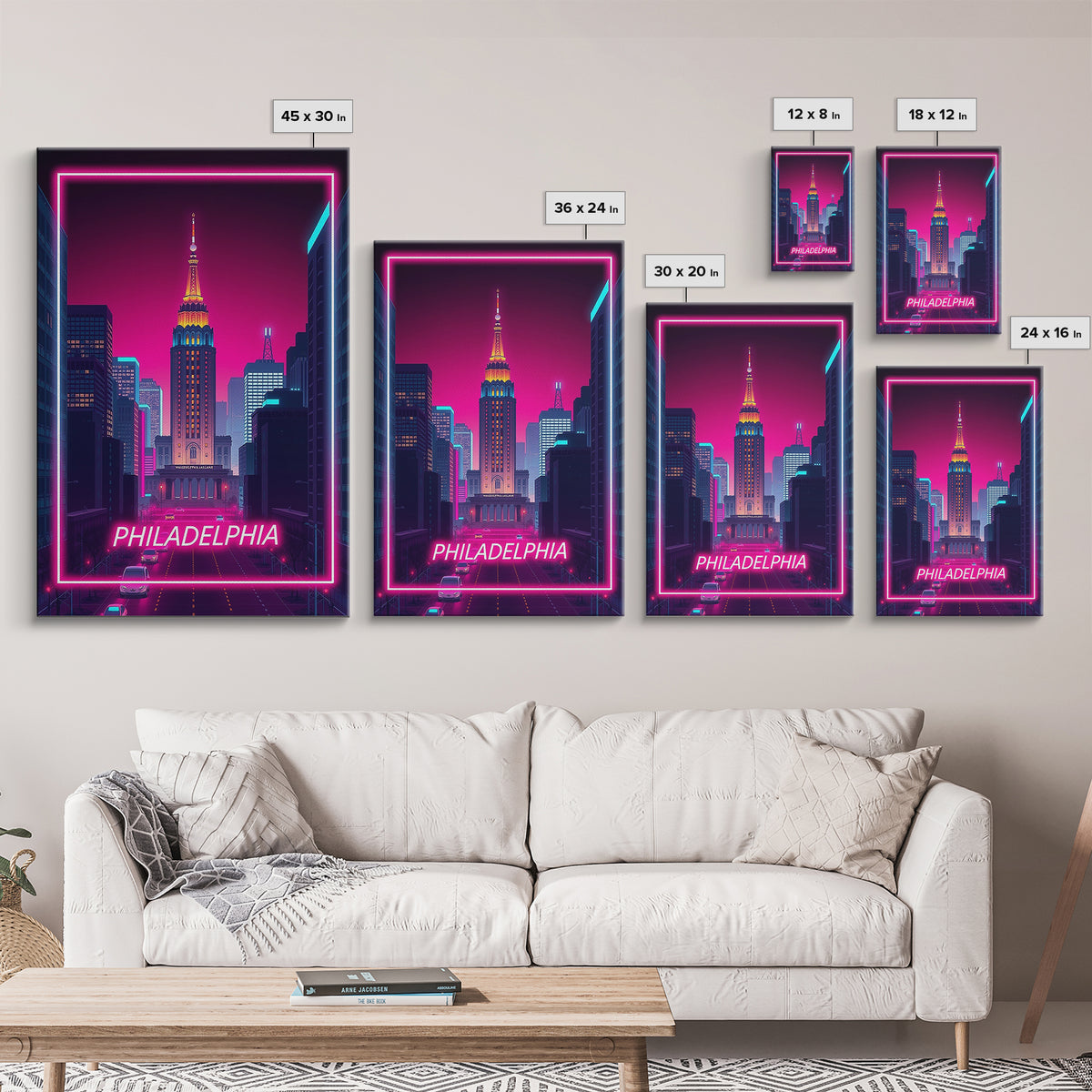 Philadelphia Pennsylvania Travel Poster, Canvas Print, Electric Night Poster Art, Philadelphia Art Print, Wall Art, Home Office Decor