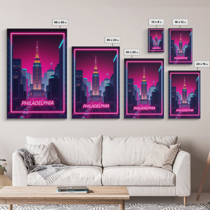 Philadelphia Pennsylvania Travel Poster, Canvas Print, Electric Night Poster Art, Philadelphia Art Print, Wall Art, Home Office Decor