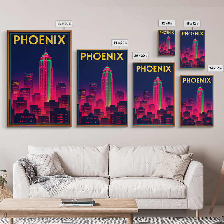 Phoenix Arizona Travel Poster, Canvas Print, Neon Urban Skyline Wall Art, Phoenix Poster Print, Eclectic Wall Decor, Living Room Wall Art