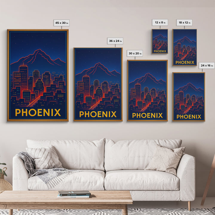 Phoenix Travel Poster, Canvas Print, Neon City Skyline Wall Art, Phoenix Travel Art, City Illustration, Travel Art Print, Fine Art Print