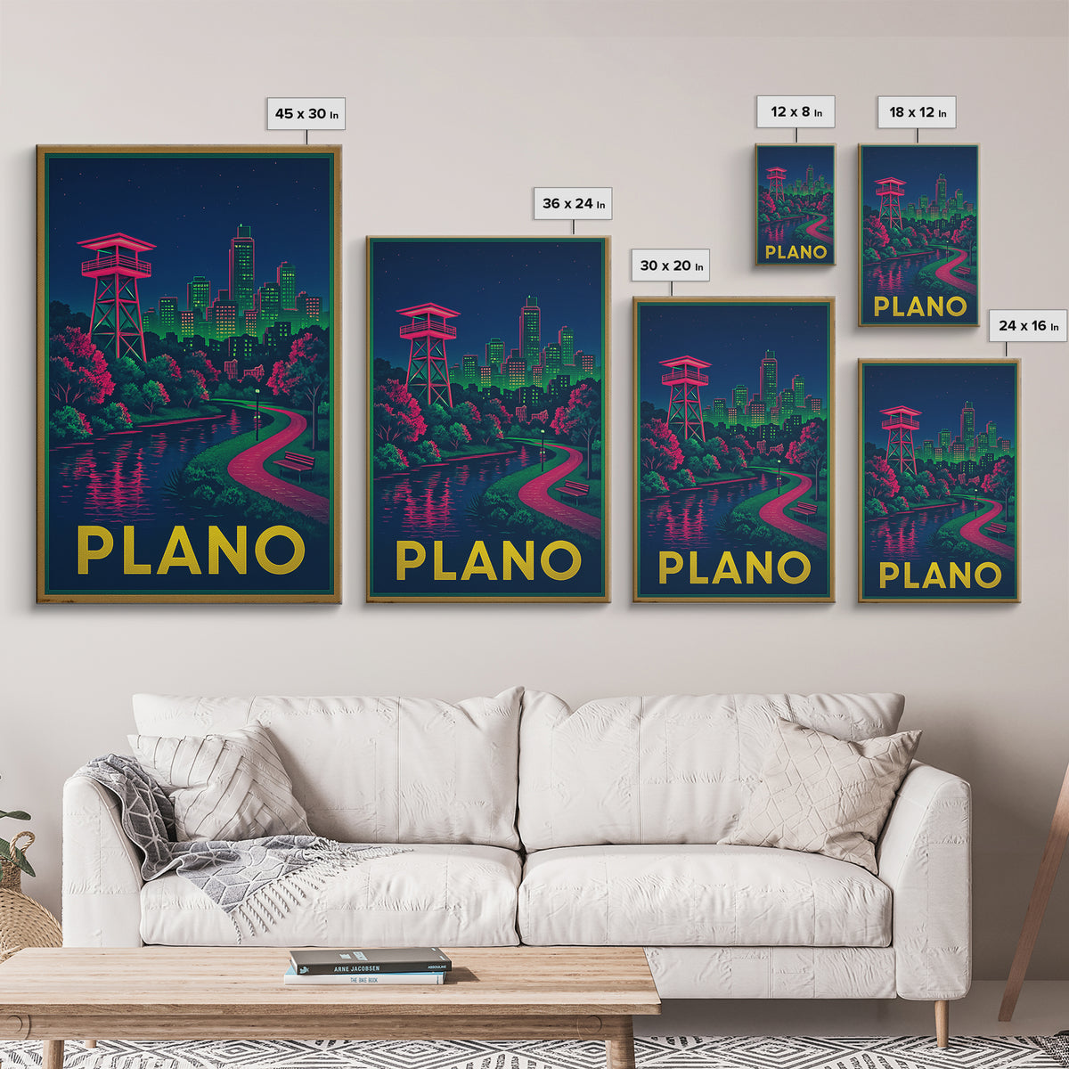 Plano Texas Travel Poster, Canvas Print, Neon Skyline Wall Art, Plano Wall Art, Gift For Travelers, Modern Wall Decor, City Travel Prints