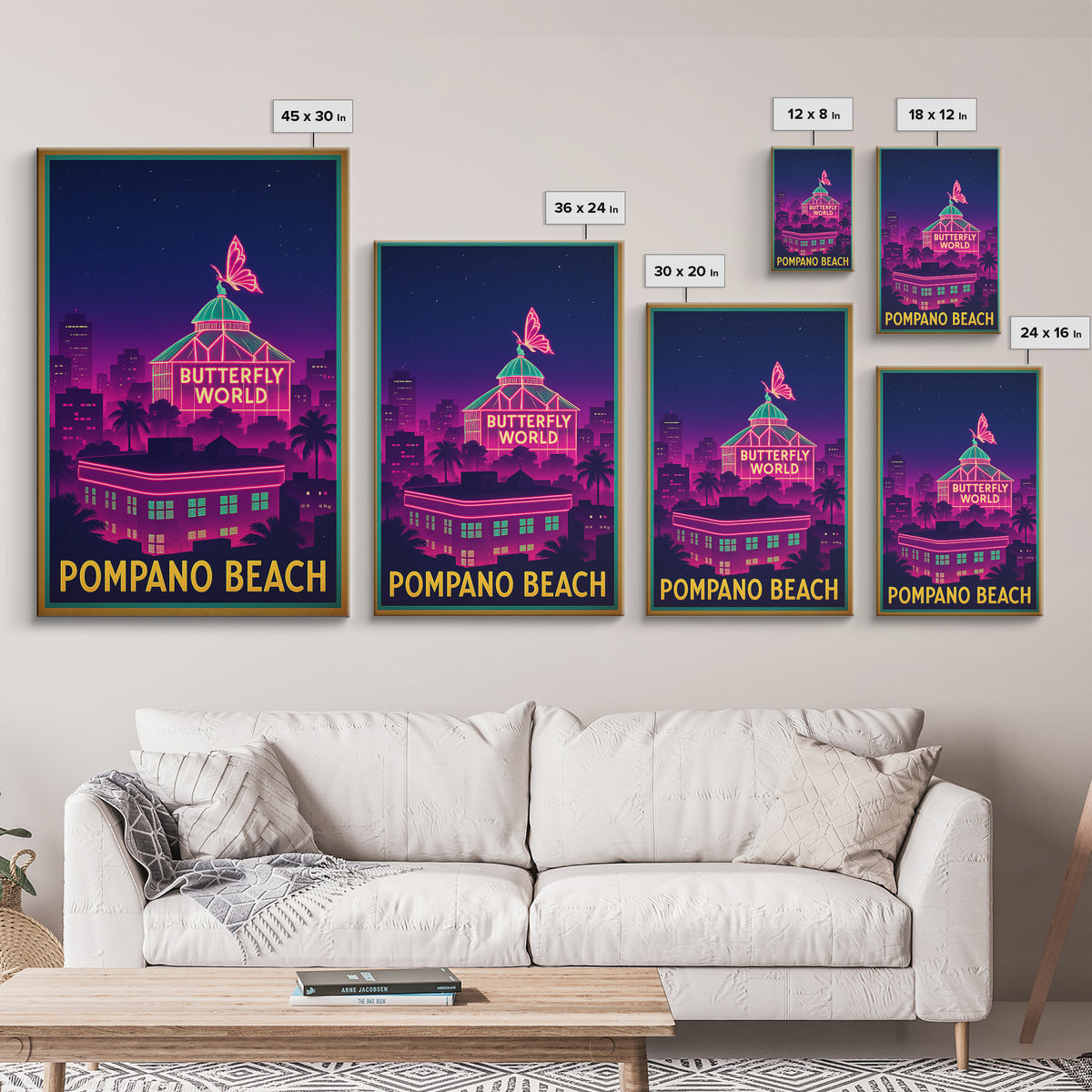 Pompano Beach Florida Travel Poster, Canvas Print, Electric Night Poster Art, Pompano Beach City Art, City Art Print, Eclectic Wall Decor