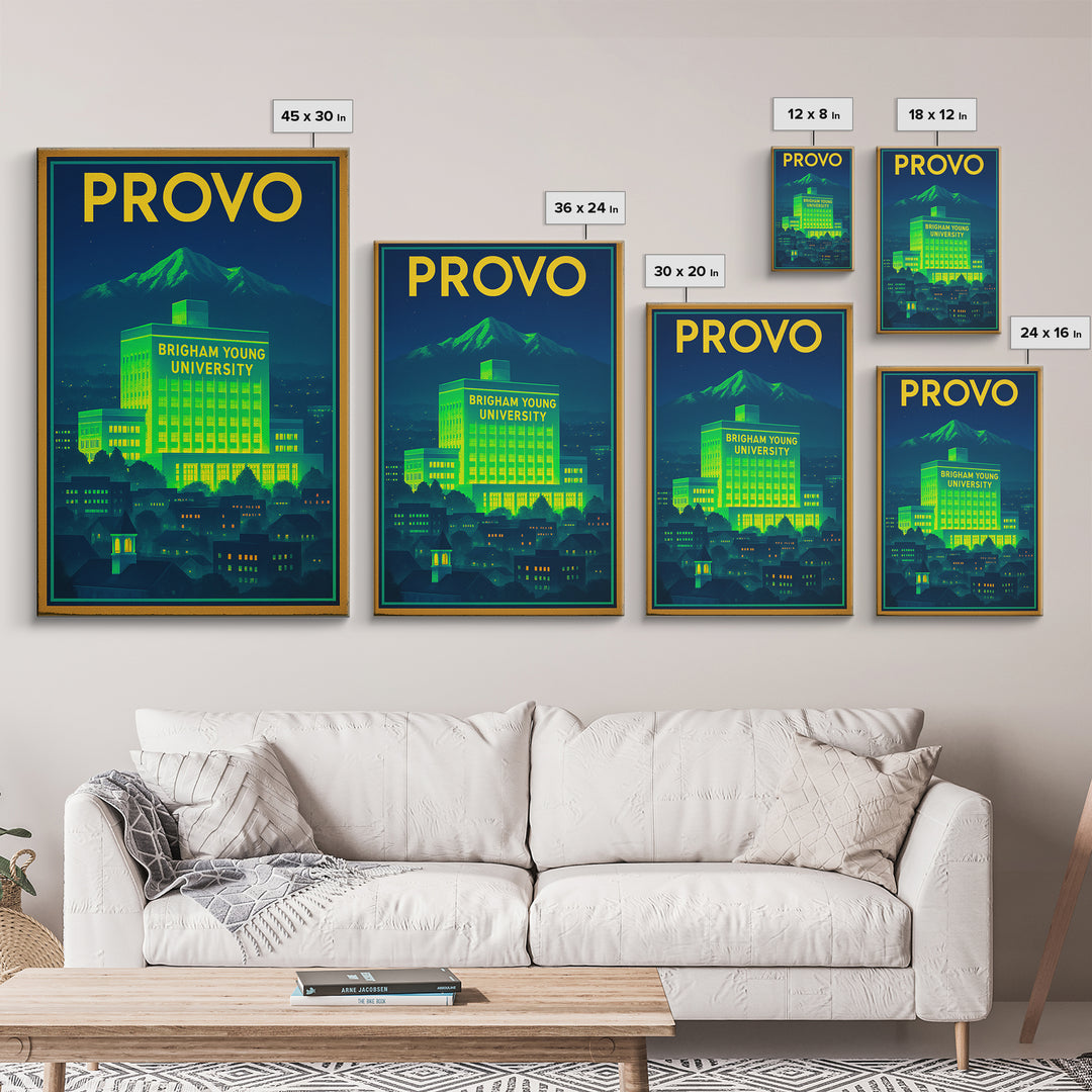 Provo Travel Poster, Framed Canvas Print, Neon Skyline Art Wall Art, Provo Poster Print, Travel Poster Art, City Travel Prints, Design 2