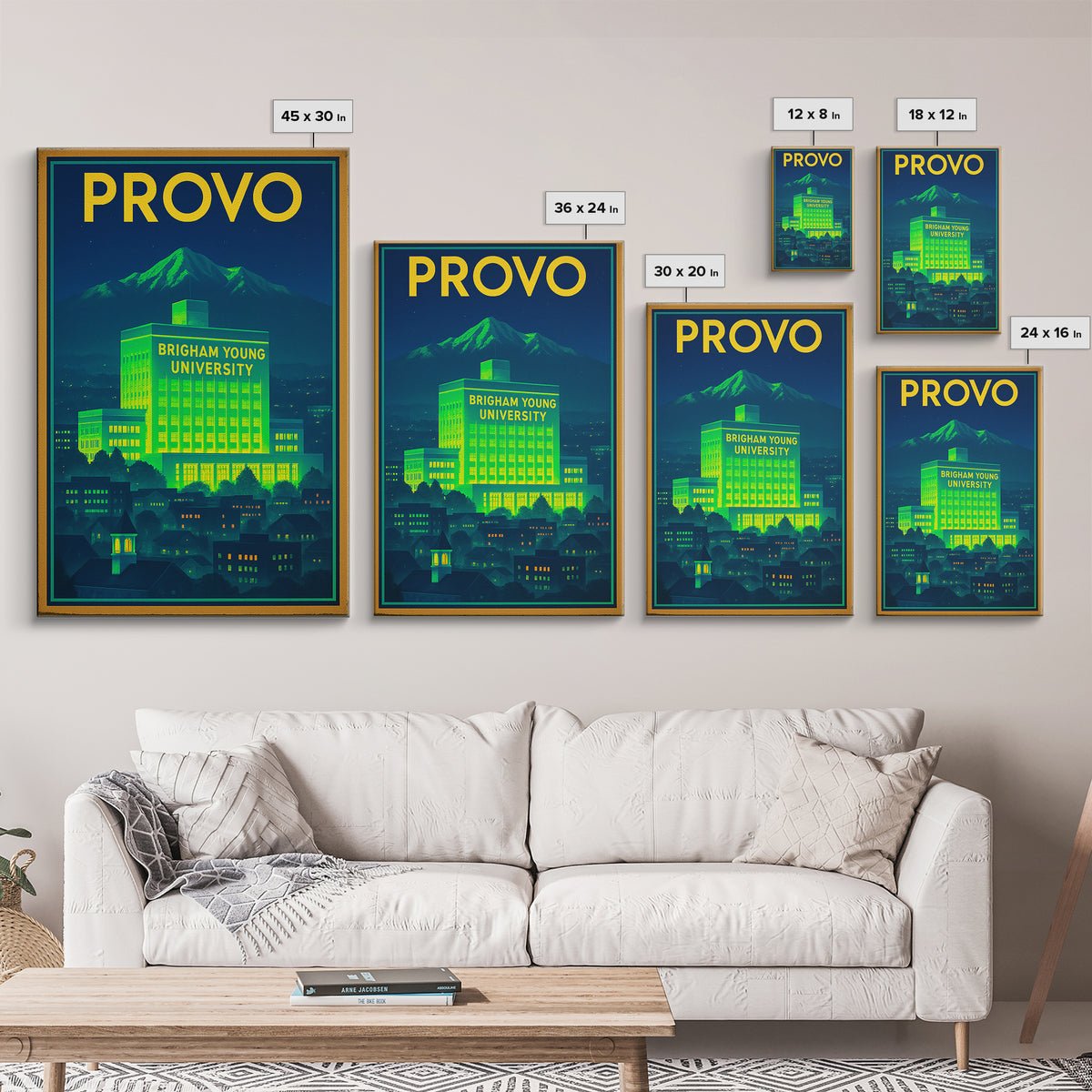 Provo Travel Poster, Framed Canvas Print, Neon Skyline Art Wall Art, Provo Poster Print, Travel Poster Art, City Travel Prints, Design 2