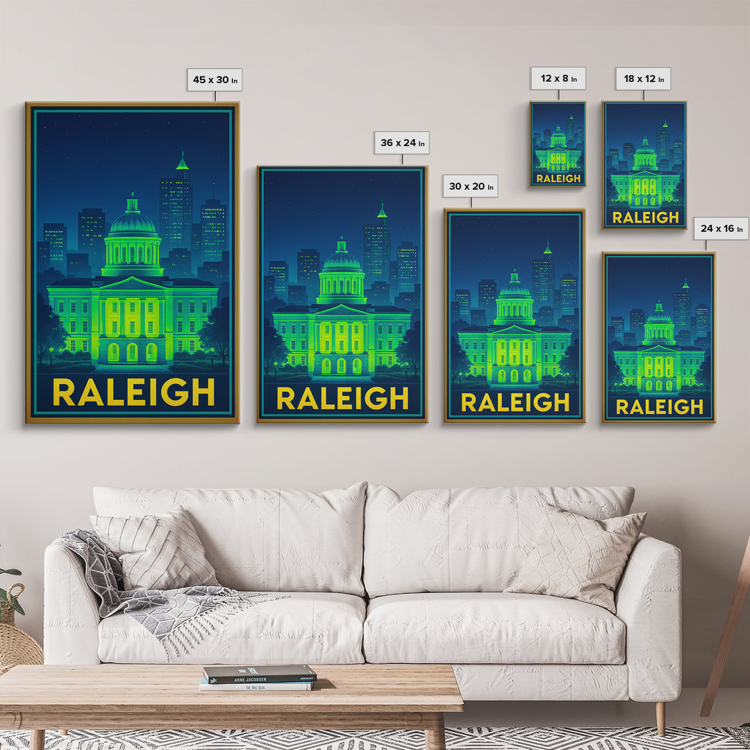 Raleigh North Carolina Travel Poster, Canvas Print, Electric Night Poster Art, Raleigh City Art, Vintage City Art, Travel Art, City Poster