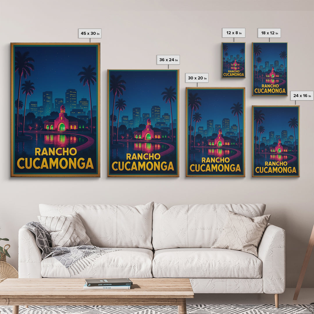Rancho Cucamonga California Travel Poster, Canvas Print, Neon City Skyline Wall Art, Rancho Cucamonga Wall Art, Travel Art Print, Art Print