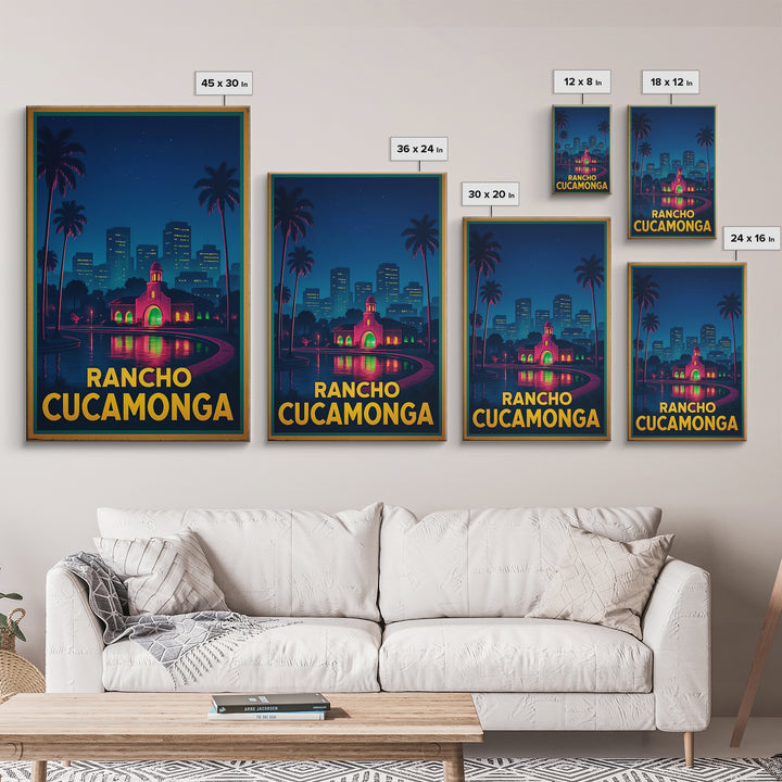 Rancho Cucamonga California Travel Poster, Canvas Print, Neon City Skyline Wall Art, Rancho Cucamonga Wall Art, Travel Art Print, Art Print