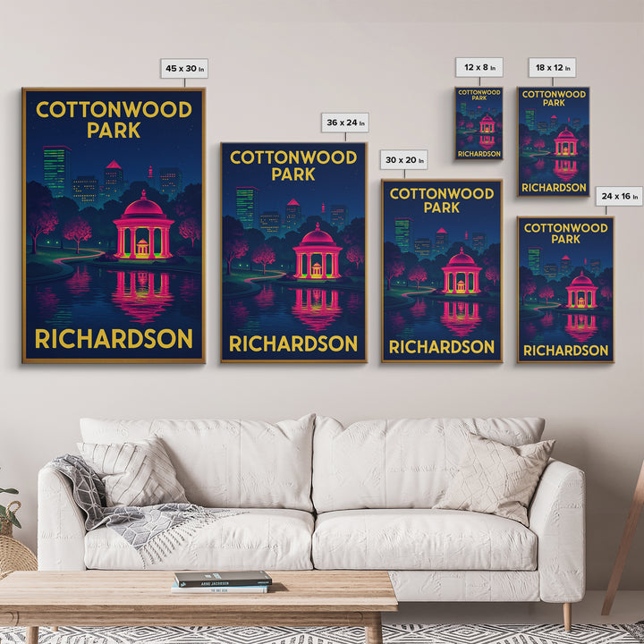 Richardson Texas Travel Poster, Canvas Print, Retro Neon Travel Art, Richardson Wall Art, Office Decor, City Art Print, Mid Century Wall Art