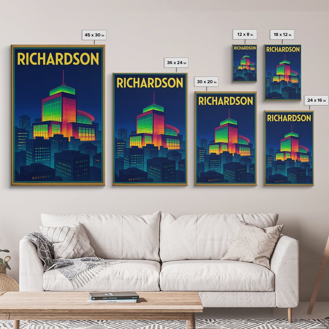 Richardson Travel Poster, Framed Canvas Print, Cyberpunk Style City Art, Richardson Art Print, Travel Wall Art, Eclectic Wall Decor