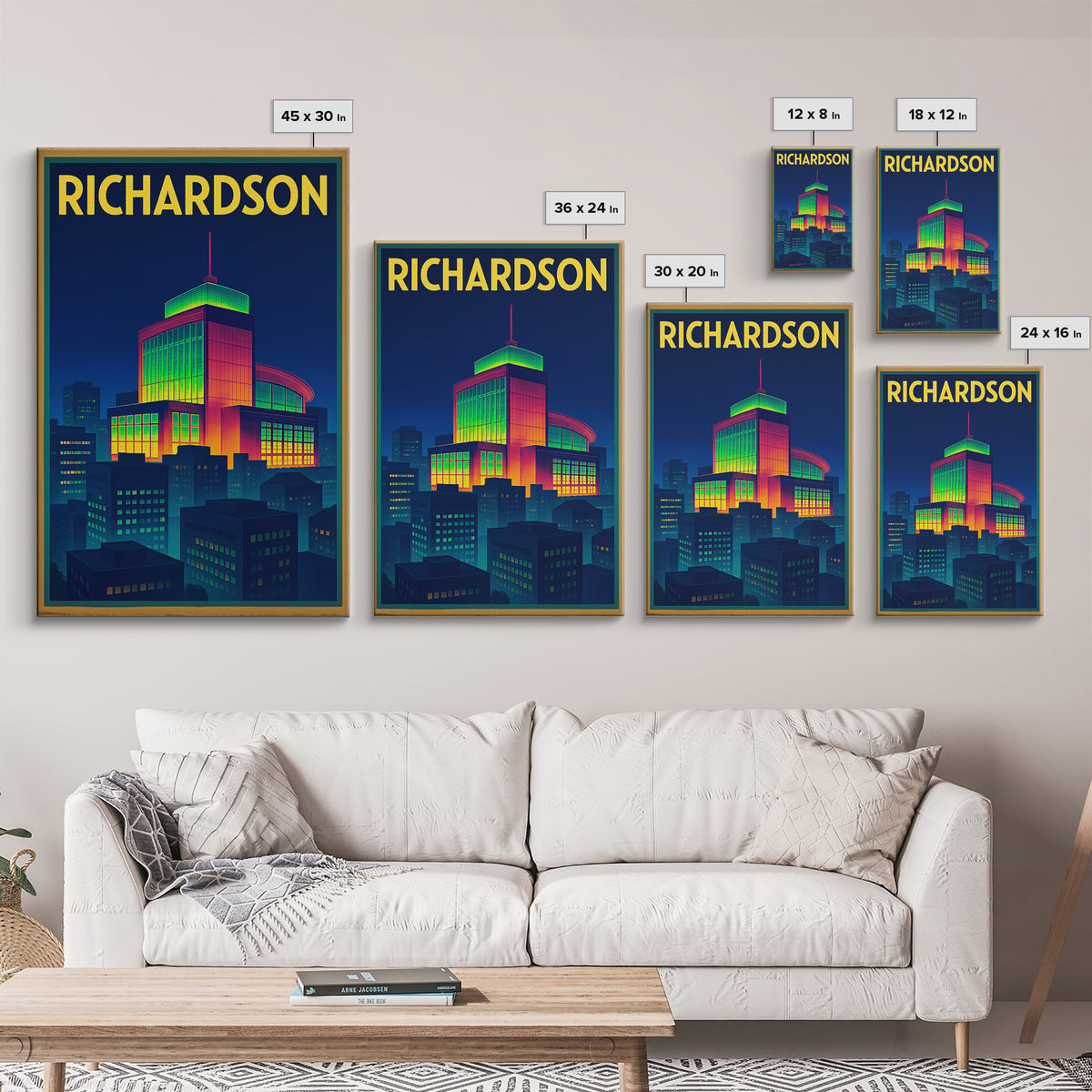 Richardson Travel Poster, Framed Canvas Print, Cyberpunk Style City Art, Richardson Art Print, Travel Wall Art, Eclectic Wall Decor