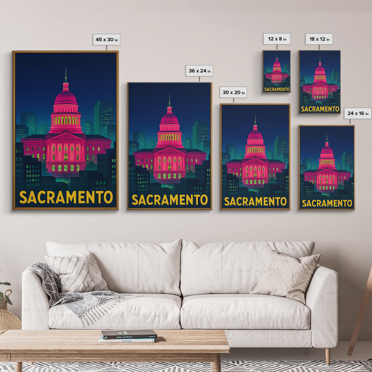 Sacramento California Travel Poster, Canvas Print, Electric Night Poster Art, Sacramento Wall Art, Vintage Travel Art, Living Room Wall Art