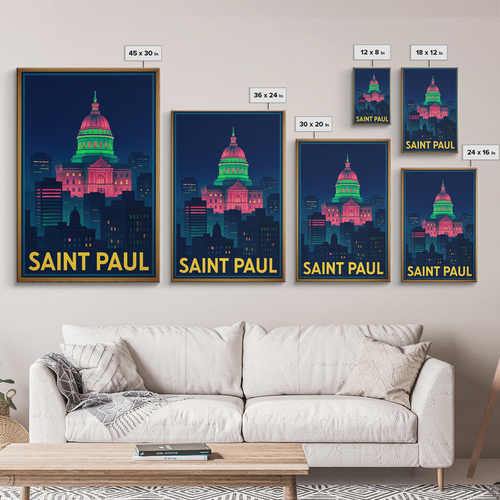 Saint Paul Minnesota Travel Poster, Canvas Print, Cyberpunk Style City Art, Saint Paul City Art, Gift For Travelers, Living Room Wall Art