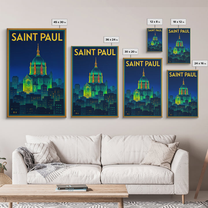 Saint Paul Travel Poster, Framed Canvas Print, Electric Night Poster Art, Saint Paul Art Print, Vintage Travel Art, City Travel Prints