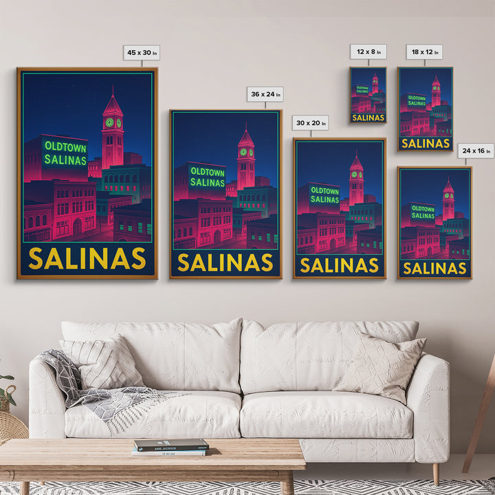 Salinas California Travel Poster, Canvas Print, Cyberpunk Style City Art, Salinas Wall Art, Wall Decor, Travel Wall Decor, Office Decor
