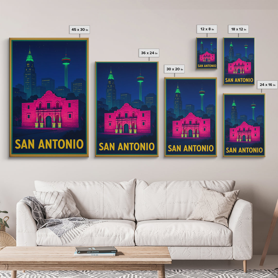 San Antonio Travel Poster, Canvas Print, Cyberpunk Style City Art, San Antonio City Art, Travel Art Print, Vintage City Poster
