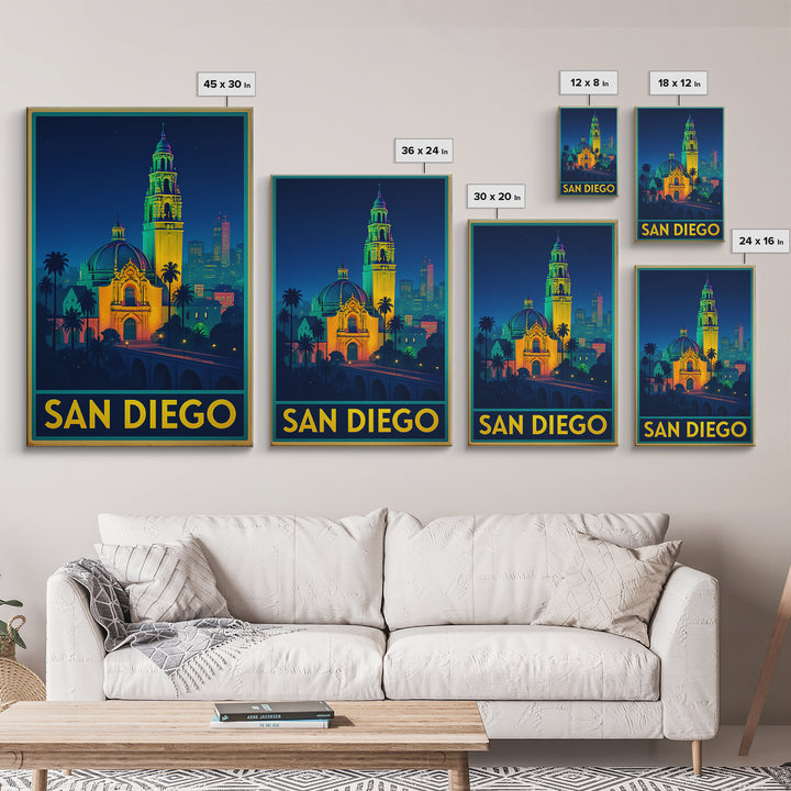 San Diego California Travel Poster, Canvas Print, Cyberpunk Style City Art, San Diego Poster Print, City Illustration, Mid Century Wall Art