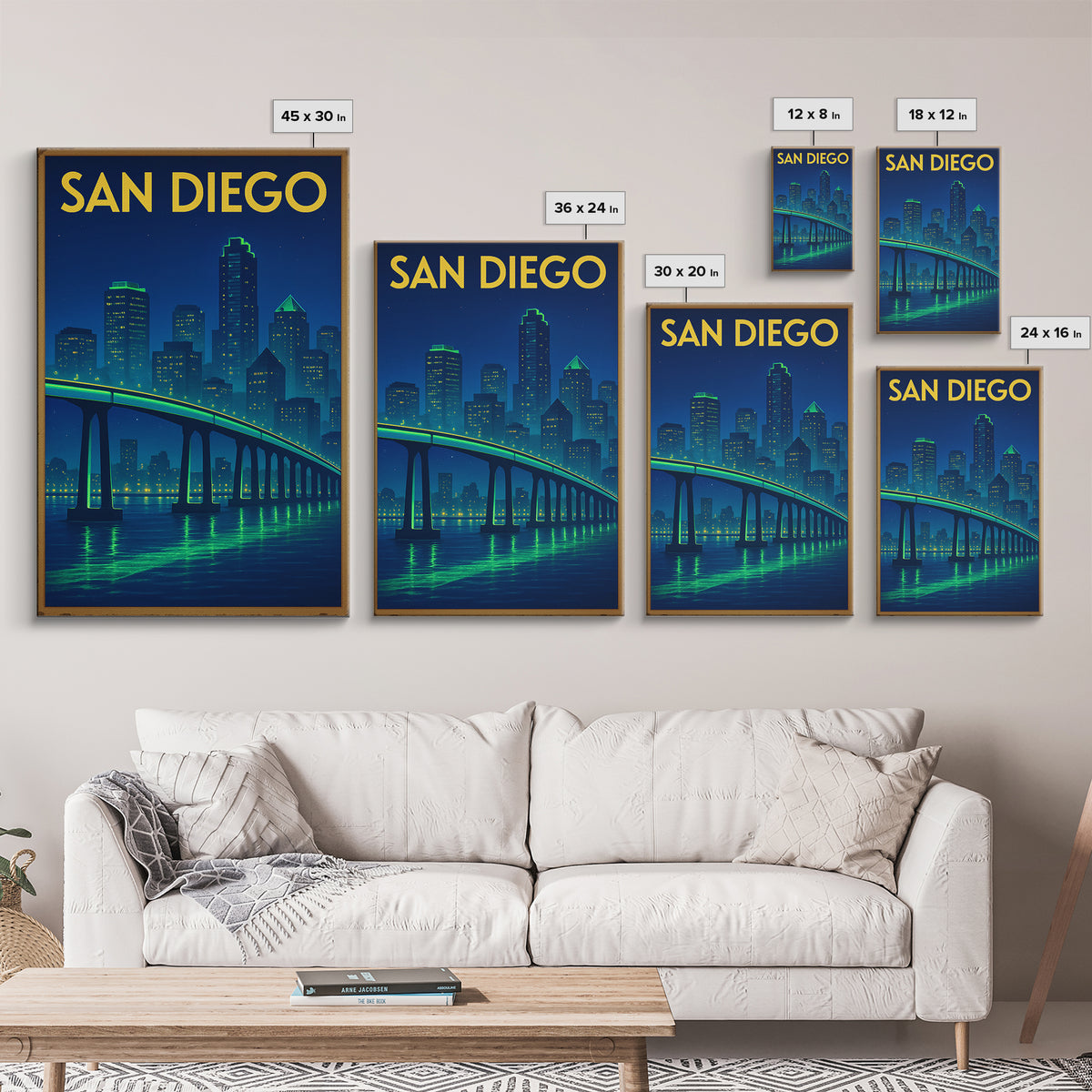 San Diego Travel Poster, Framed Canvas Print, Electric Night Poster Art, San Diego Wall Art, Retro Travel Print, Travel Wall Art