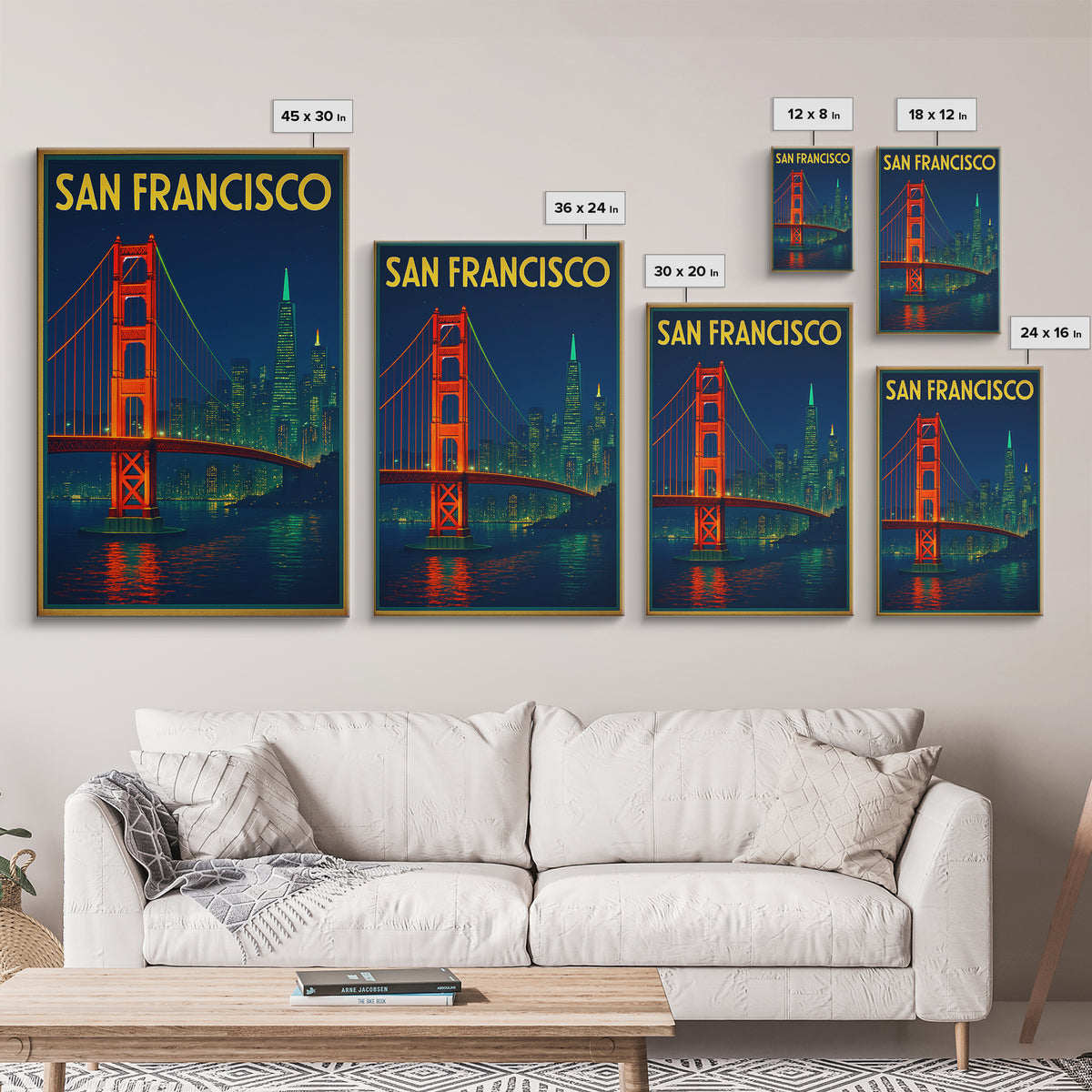 San Francisco Travel Poster, Canvas Print, Electric Night Poster Art, San Francisco City Art, Living Room Wall Art, Travel Poster Set