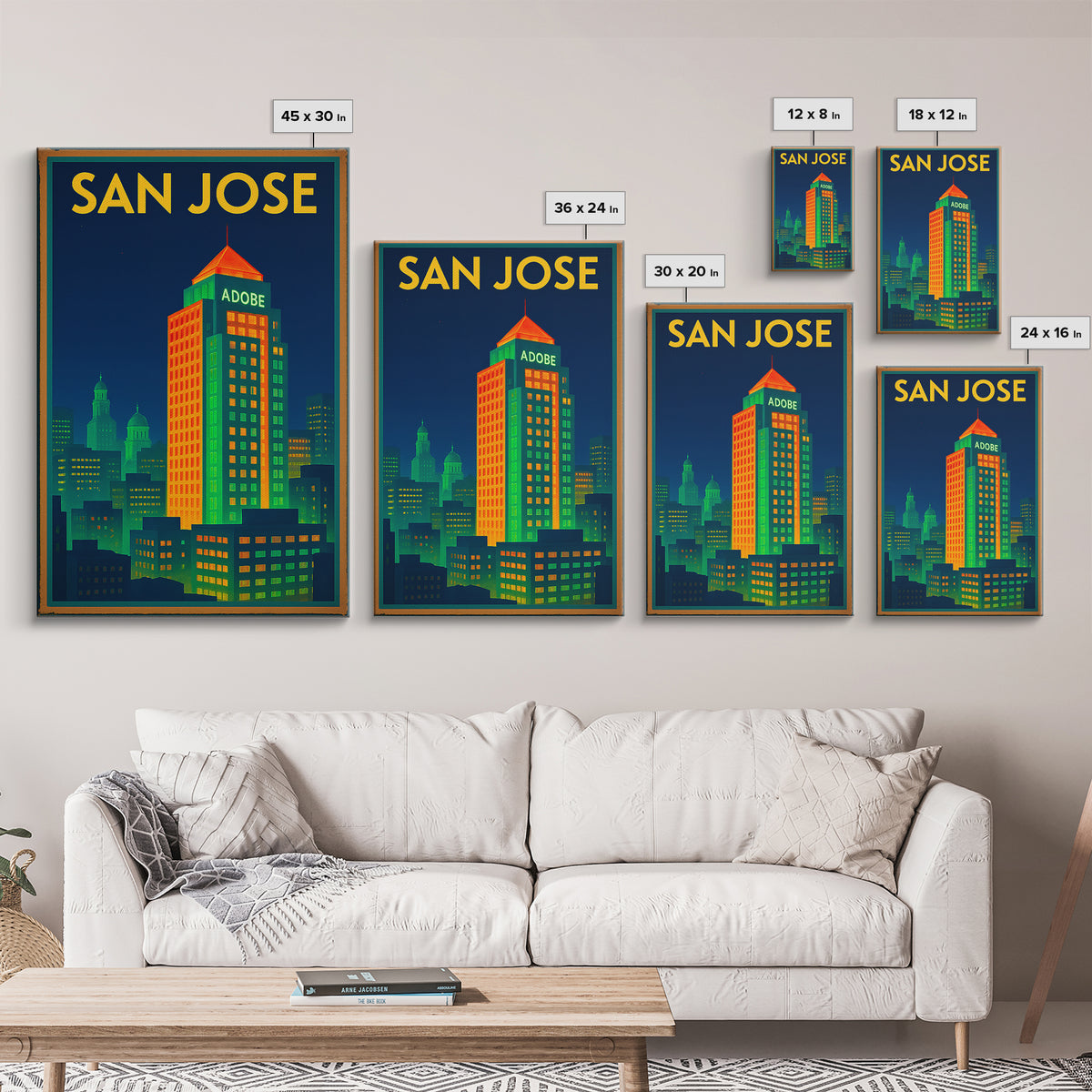 San Jose California Travel Poster, Framed Canvas Print, Cyberpunk Style City Art, San Jose Art Print, Wanderlust Decor, Travel Poster Set