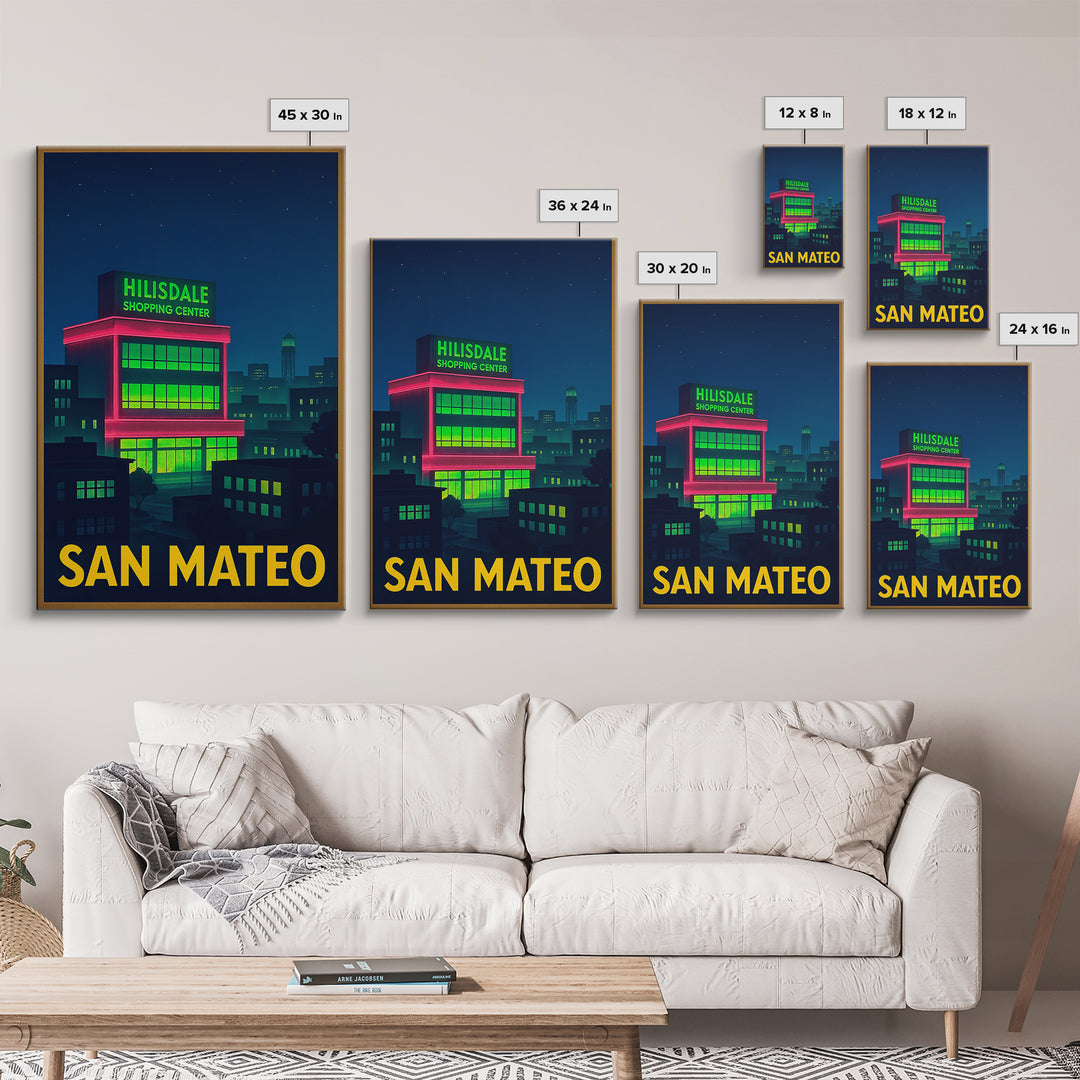 San Mateo California Travel Poster, Canvas Print, Electric Night Poster Art, San Mateo Travel Art, Living Room Wall Art, Vintage Travel Art