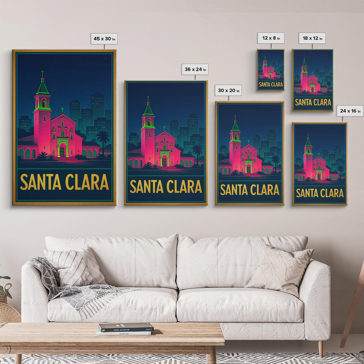 Santa Clara California Travel Poster, Canvas Print, Electric Night Poster Art, Santa Clara Wall Art, Eclectic Wall Decor, Fine Art Print