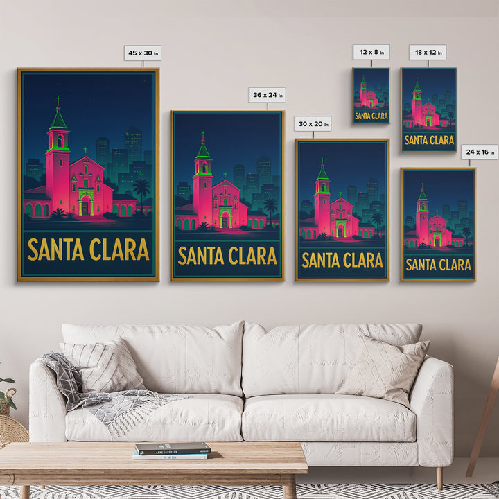 Santa Clara California Travel Poster, Canvas Print, Electric Night Poster Art, Santa Clara Wall Art, Eclectic Wall Decor, Fine Art Print
