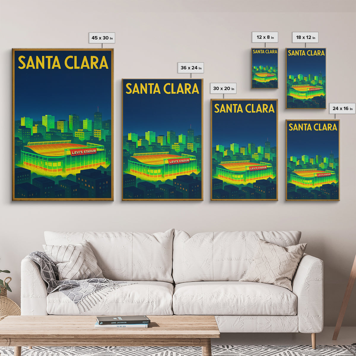 Santa Clara Travel Poster, Framed Canvas Print, Retro Neon Travel Art, Santa Clara City Art, Gift For Travelers, Mid Century Wall Art