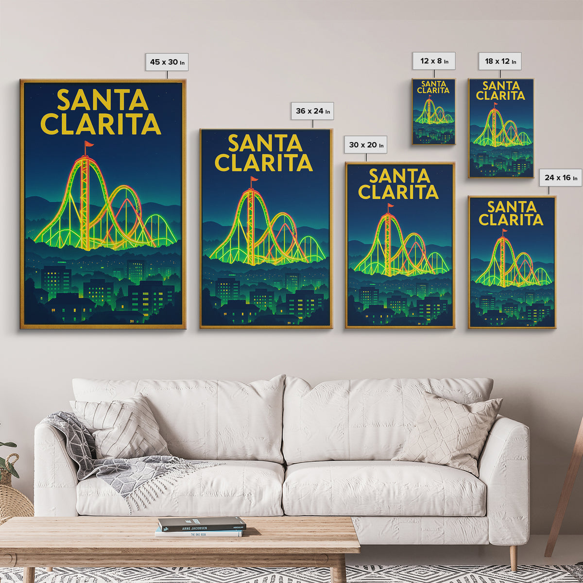 Santa Clarita Travel Poster, Framed Canvas Print, Retro Neon Travel Art, Santa Clarita Wall Art, Vintage City Poster, Retro Travel Print